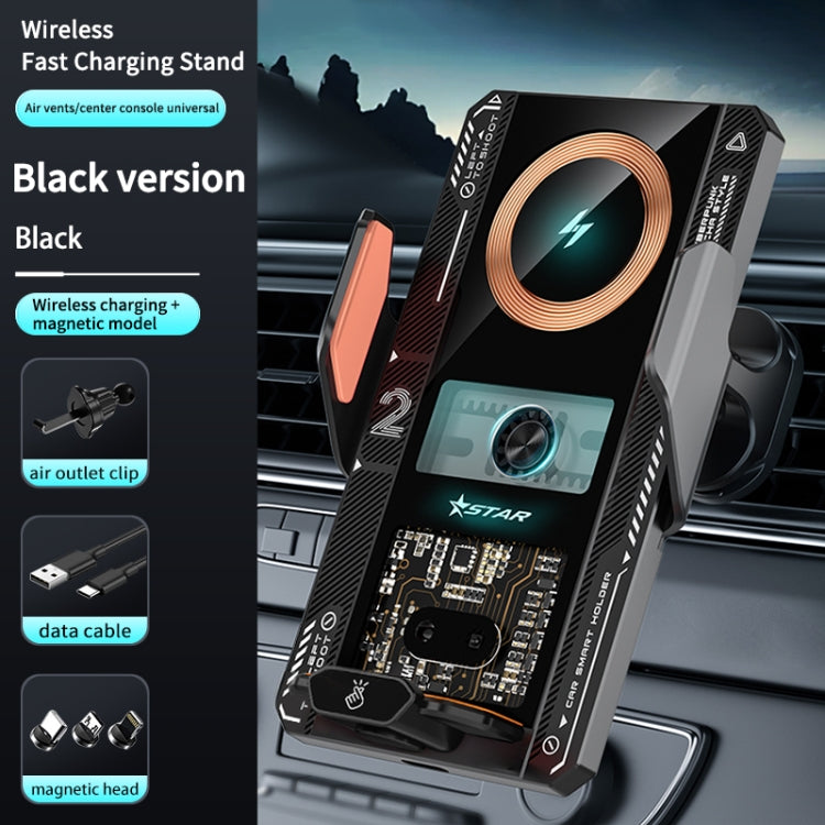 Supporto per telefono a induzione intelligente con caricatore per auto wireless con protocollo QI da 15 W, Black, Silver