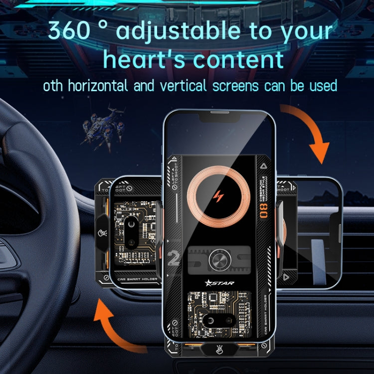 Supporto per telefono a induzione intelligente con caricatore per auto wireless con protocollo QI da 15 W, Black, Silver
