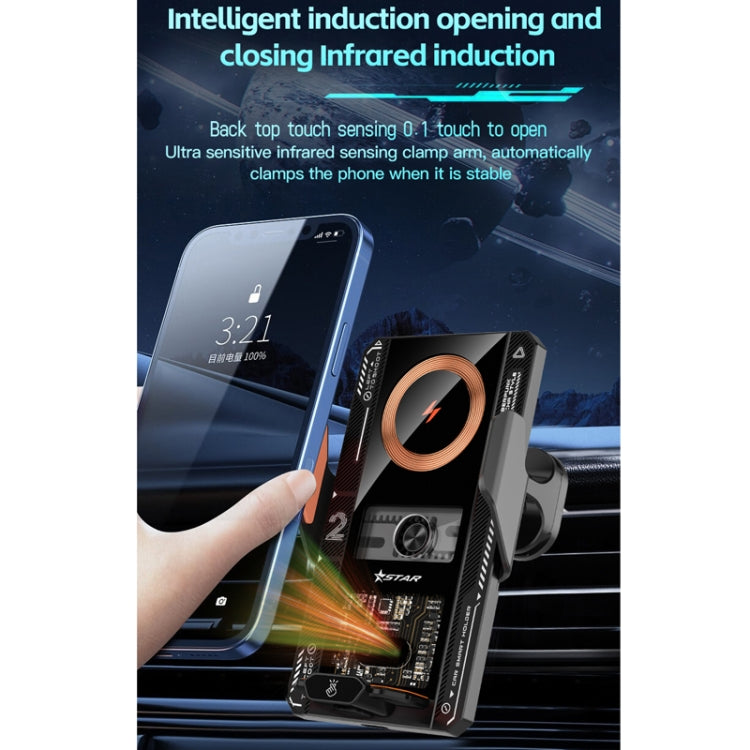 Supporto per telefono a induzione intelligente con caricatore per auto wireless con protocollo QI da 15 W, Black, Silver