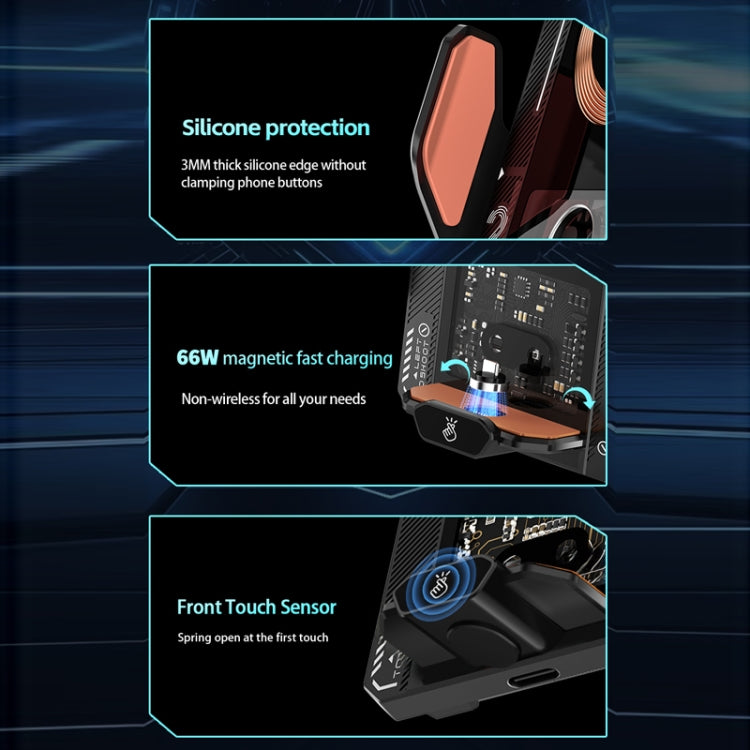 Supporto per telefono a induzione intelligente con caricatore per auto wireless con protocollo QI da 15 W, Black, Silver