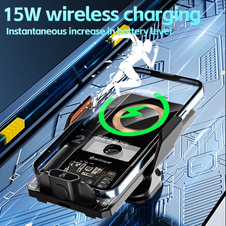 Supporto per telefono a induzione intelligente con caricatore per auto wireless con protocollo QI da 15 W, Black, Silver