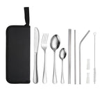 Set di posate portatili in acciaio inossidabile con coltello e forchetta da picnic all'aperto con custodia, A Model Silver, A Model Gold, A Model Black, B Model Silver, B Model Gold, B Model Black, C Model Silver, C Model Black