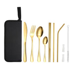 Set di posate portatili in acciaio inossidabile con coltello e forchetta da picnic all'aperto con custodia, A Model Silver, A Model Gold, A Model Black, B Model Silver, B Model Gold, B Model Black, C Model Silver, C Model Black