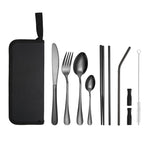 Set di posate portatili in acciaio inossidabile con coltello e forchetta da picnic all'aperto con custodia, A Model Silver, A Model Gold, A Model Black, B Model Silver, B Model Gold, B Model Black, C Model Silver, C Model Black