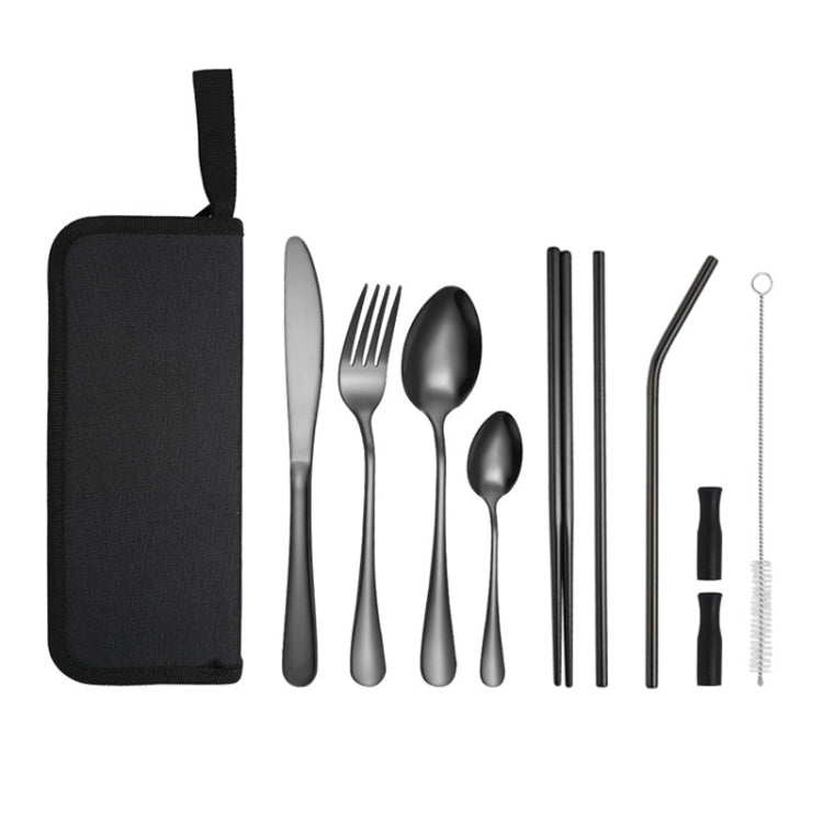 Set di posate portatili in acciaio inossidabile con coltello e forchetta da picnic all'aperto con custodia, A Model Silver, A Model Gold, A Model Black, B Model Silver, B Model Gold, B Model Black, C Model Silver, C Model Black