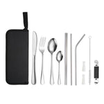 Set di posate portatili in acciaio inossidabile con coltello e forchetta da picnic all'aperto con custodia, A Model Silver, A Model Gold, A Model Black, B Model Silver, B Model Gold, B Model Black, C Model Silver, C Model Black