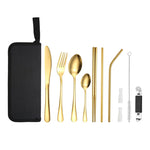 Set di posate portatili in acciaio inossidabile con coltello e forchetta da picnic all'aperto con custodia, A Model Silver, A Model Gold, A Model Black, B Model Silver, B Model Gold, B Model Black, C Model Silver, C Model Black