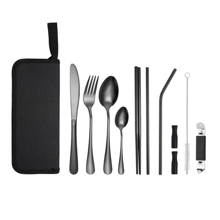 Set di posate portatili in acciaio inossidabile con coltello e forchetta da picnic all'aperto con custodia, A Model Silver, A Model Gold, A Model Black, B Model Silver, B Model Gold, B Model Black, C Model Silver, C Model Black