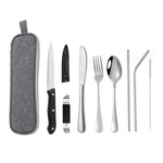 Set di posate portatili in acciaio inossidabile con coltello e forchetta da picnic all'aperto con custodia, A Model Silver, A Model Gold, A Model Black, B Model Silver, B Model Gold, B Model Black, C Model Silver, C Model Black