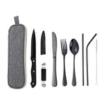 Set di posate portatili in acciaio inossidabile con coltello e forchetta da picnic all'aperto con custodia, A Model Silver, A Model Gold, A Model Black, B Model Silver, B Model Gold, B Model Black, C Model Silver, C Model Black
