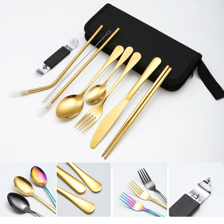 Set di posate portatili in acciaio inossidabile con coltello e forchetta da picnic all'aperto con custodia, A Model Silver, A Model Gold, A Model Black, B Model Silver, B Model Gold, B Model Black, C Model Silver, C Model Black