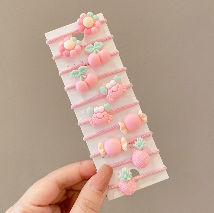 10 pz/set Fasce per capelli adorabili per bambini Anello per capelli piccolo infrangibile per bambini, Flowers 1, Avocado, Fruits And Vegetables, Flowers 2, Colorful Eight Petal Flowers, Pink Candy, Frog Animals, Ice Cream, Watermelon Fruits           ...