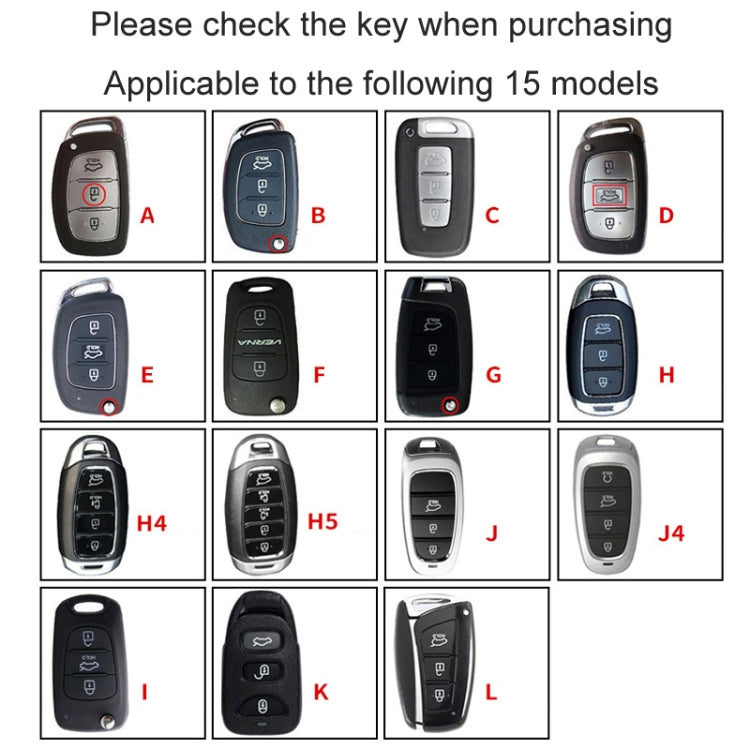 Per Hyundai Car Key Cover Portachiavi multifunzionali Targhe anti-smarrimento, A, B, C, D, E, F, G, H, H4, H5, I, J, J4, K, L