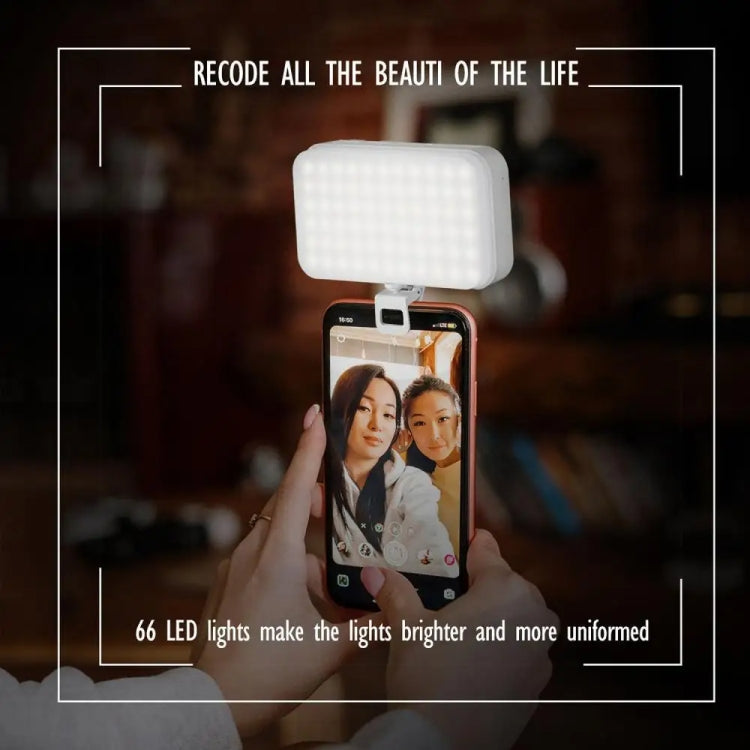66 LED Selfie Fill Light Ricaricabile 3 modalità Luce tascabile con clip per telefono, laptop, tablet per riunioni, 66 LEDs  White, 66 LEDs  Black
