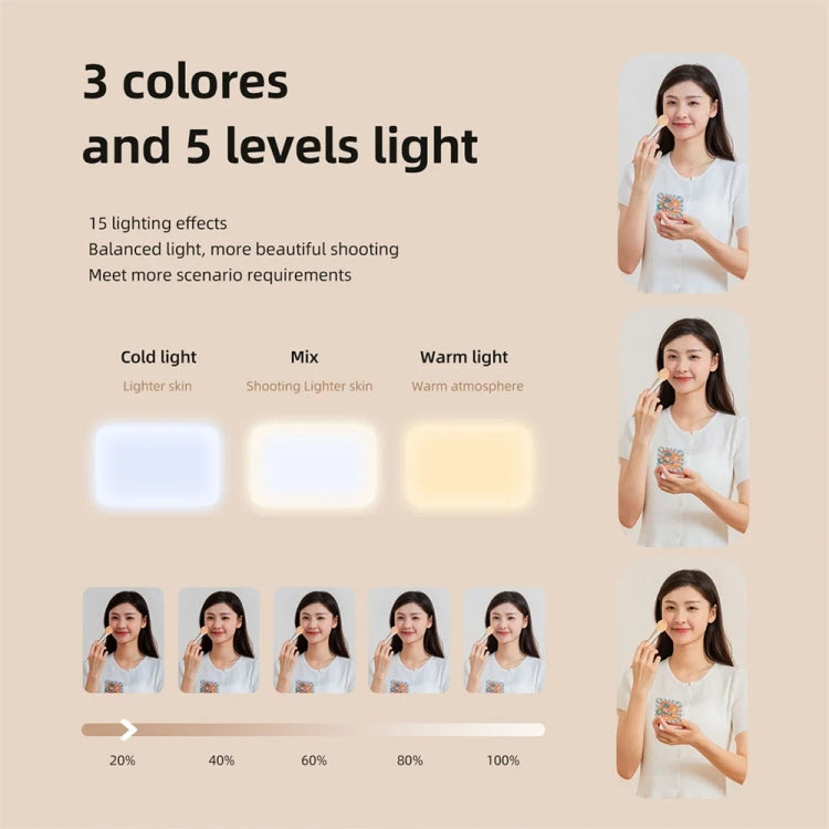 66 LED Selfie Fill Light Ricaricabile 3 modalità Luce tascabile con clip per telefono, laptop, tablet per riunioni, 66 LEDs  White, 66 LEDs  Black