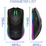 XUNSVFOX XYH80 Mouse da gioco wireless ricaricabile con foro cavo Mouse da ufficio per computer con luce RGB, XYH80