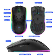 XUNSVFOX XYH80 Mouse da gioco wireless ricaricabile con foro cavo Mouse da ufficio per computer con luce RGB, XYH80