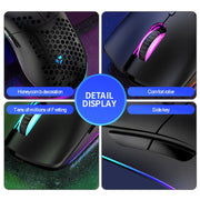 XUNSVFOX XYH80 Mouse da gioco wireless ricaricabile con foro cavo Mouse da ufficio per computer con luce RGB, XYH80