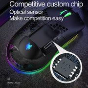XUNSVFOX XYH80 Mouse da gioco wireless ricaricabile con foro cavo Mouse da ufficio per computer con luce RGB, XYH80