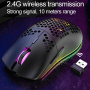 XUNSVFOX XYH80 Mouse da gioco wireless ricaricabile con foro cavo Mouse da ufficio per computer con luce RGB, XYH80