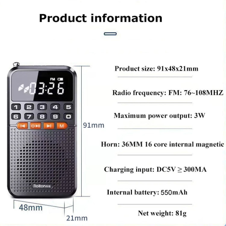 Rolton T1 Ricevitore radio portatile Bluetooth 5.0