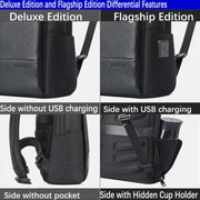 Zaino per laptop leggero e impermeabile Bopai a primo strato in pelle bovina Business Commuter, 61-122731, 61-122721