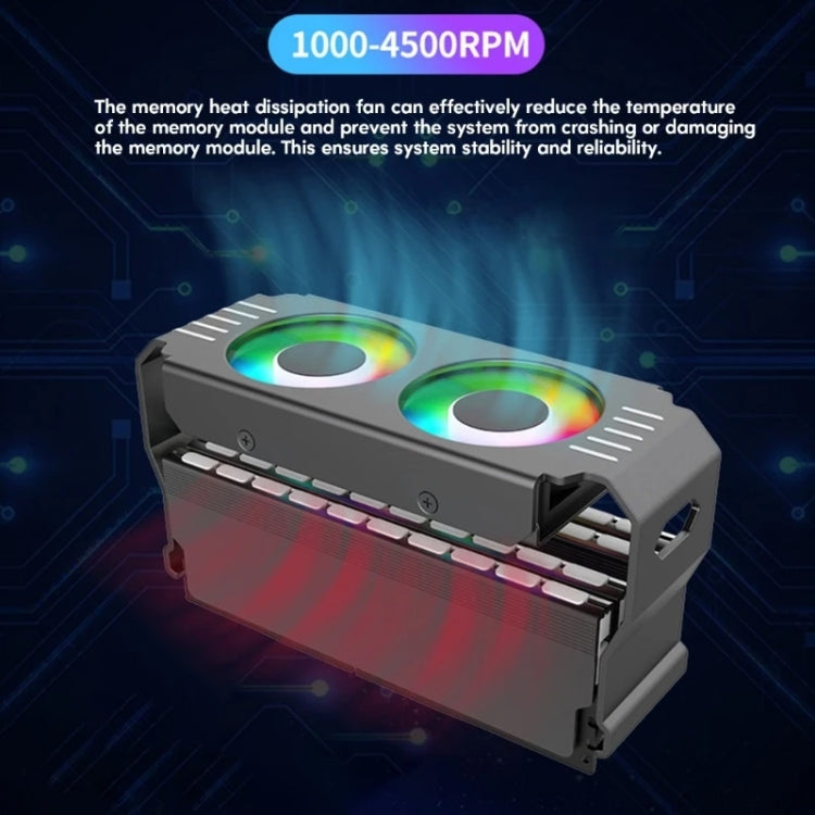 Desktop ARGB Memory Cooler Controllo della temperatura PWM Doppia ventola, per DDR / DDR2 / DDR3 / DDR4 / DDR5