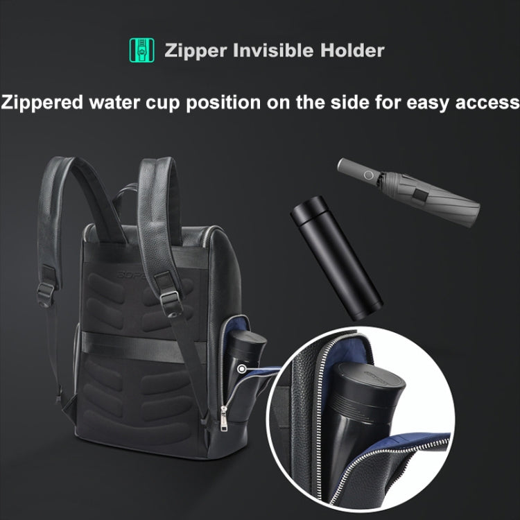 Bopai 61-122431 Zaino per laptop impermeabile da lavoro in pelle bovina di grande capacità a primo strato, 61-122431