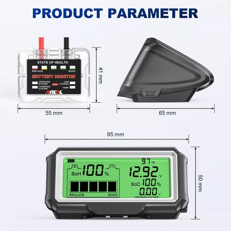 ANCEL 12V LED Tester per batteria per auto SOH/SOC Strumento di analisi della batteria ricaricabile, BM200 PRO