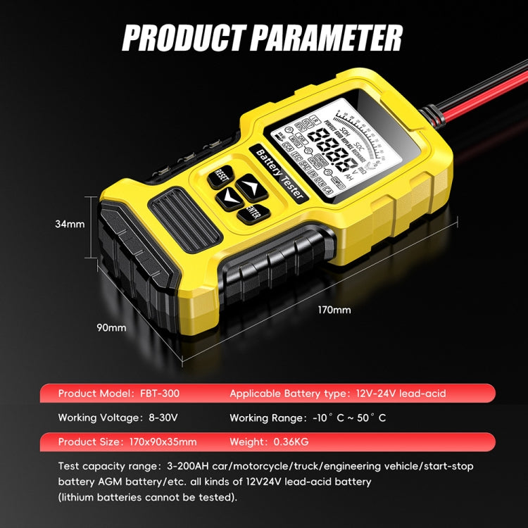 Analizzatore rapido della resistenza interna della batteria al piombo-acido per autoveicoli FOXSUR 12V/24V, Yellow