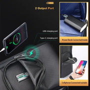 Bopai 61-125031 Zaino per laptop aziendale in pelle bovina di grande capacità a primo strato con porta USB + tipo C, 61-125031