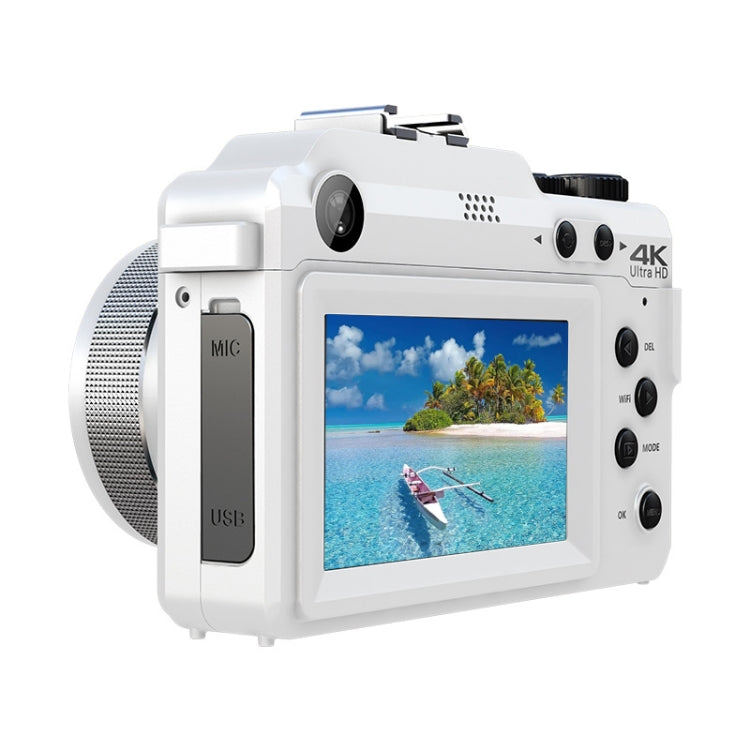 Fotocamera digitale con display da 3 pollici, doppia fotocamera anteriore e posteriore da 48 MP, videocamera HD 4K con zoom digitale 18x, White, Black