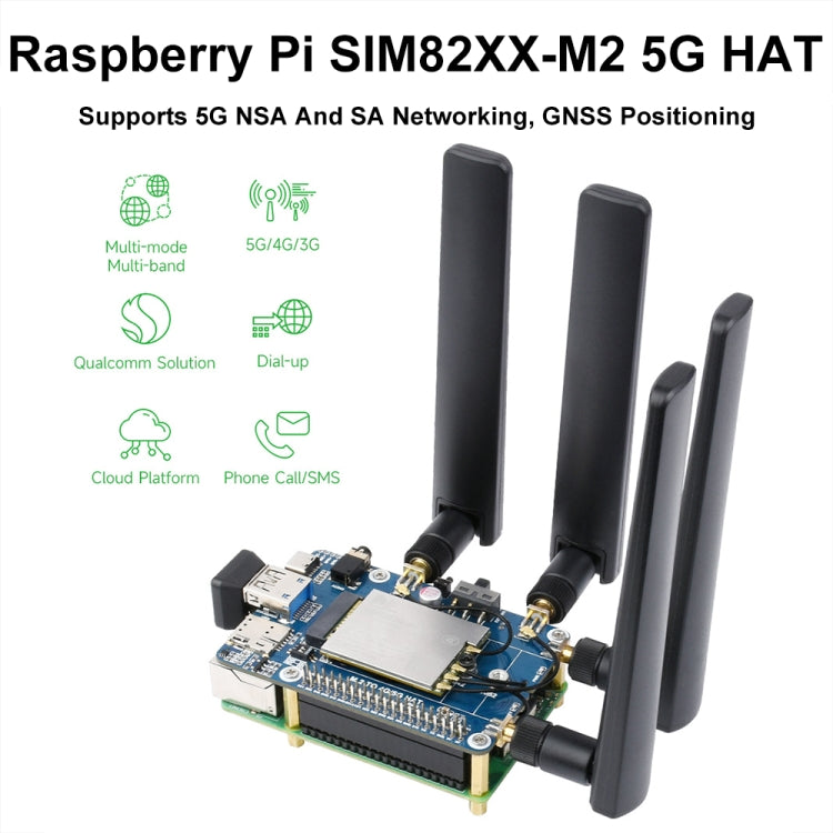 Waveshare SIM8262E-M2 5G HAT per Raspberry Pi, quad antenne 5G NSA, compatibile 5G/4G/3G