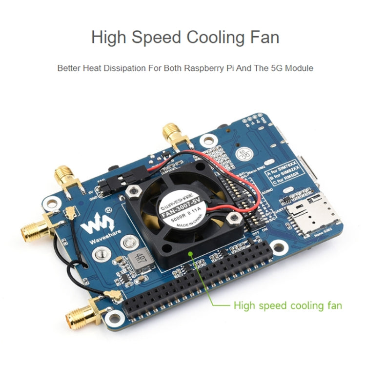 Waveshare SIM8262E-M2 5G HAT per Raspberry Pi, quad antenne 5G NSA, compatibile 5G/4G/3G