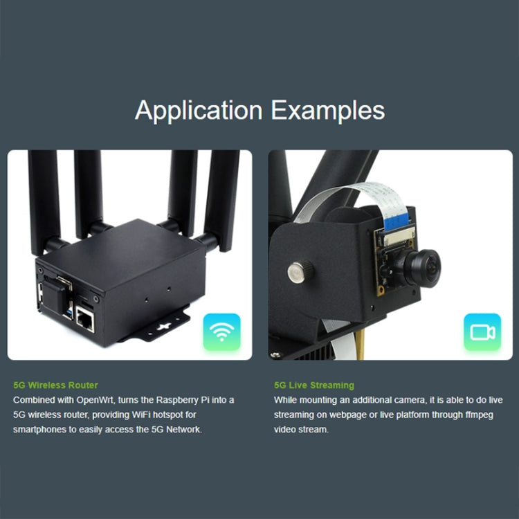 Waveshare SIM8262E-M2 5G HAT per Raspberry Pi, quad antenne 5G NSA, compatibile 5G/4G/3G