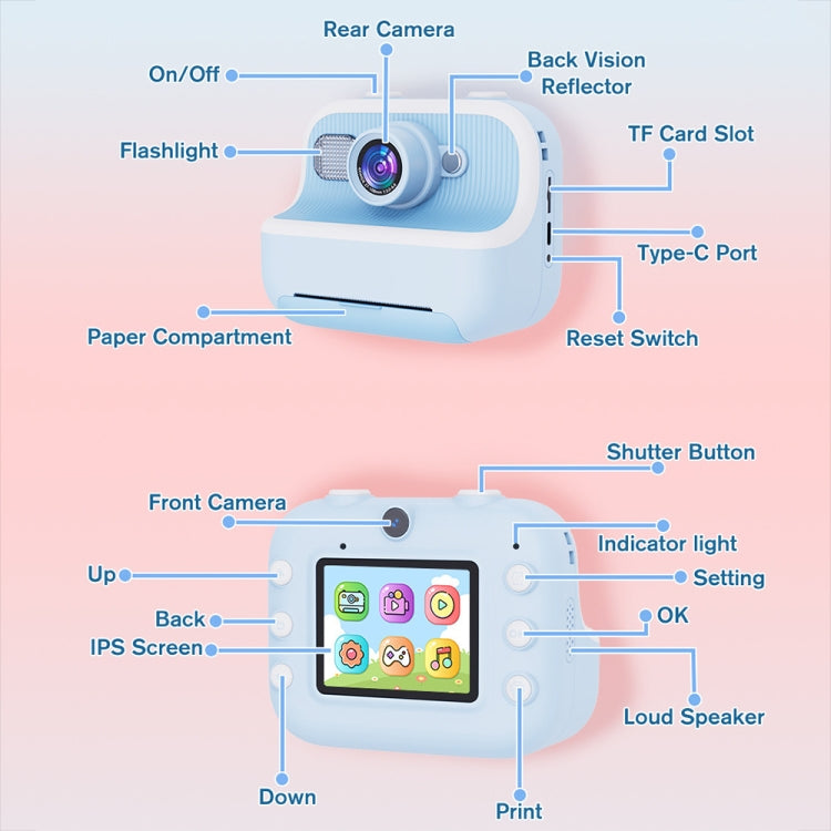 Fotocamera per bambini con stampa termica 2,4" 1080P HD