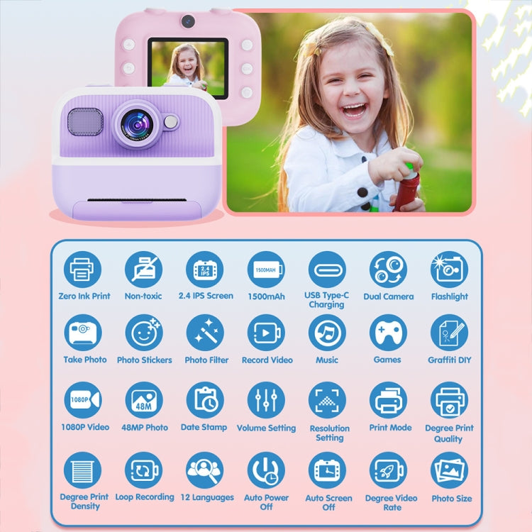Fotocamera per bambini con stampa termica 2,4" 1080P HD