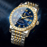 Orologio al quarzo luminoso con doppio calendario BINBOND B2202, Inter-gold-Blue, Inter-gold-Green, Inter-gold-Black, Inter-gold-White, Full-gold-Gold, Full-gold-Black, White Steel-Blue, White Steel-Black, White Steel-White, Black Steel-Black-White Nail