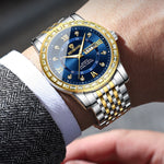 Orologio al quarzo luminoso con doppio calendario BINBOND B2202, Inter-gold-Blue, Inter-gold-Green, Inter-gold-Black, Inter-gold-White, Full-gold-Gold, Full-gold-Black, White Steel-Blue, White Steel-Black, White Steel-White, Black Steel-Black-White Nail