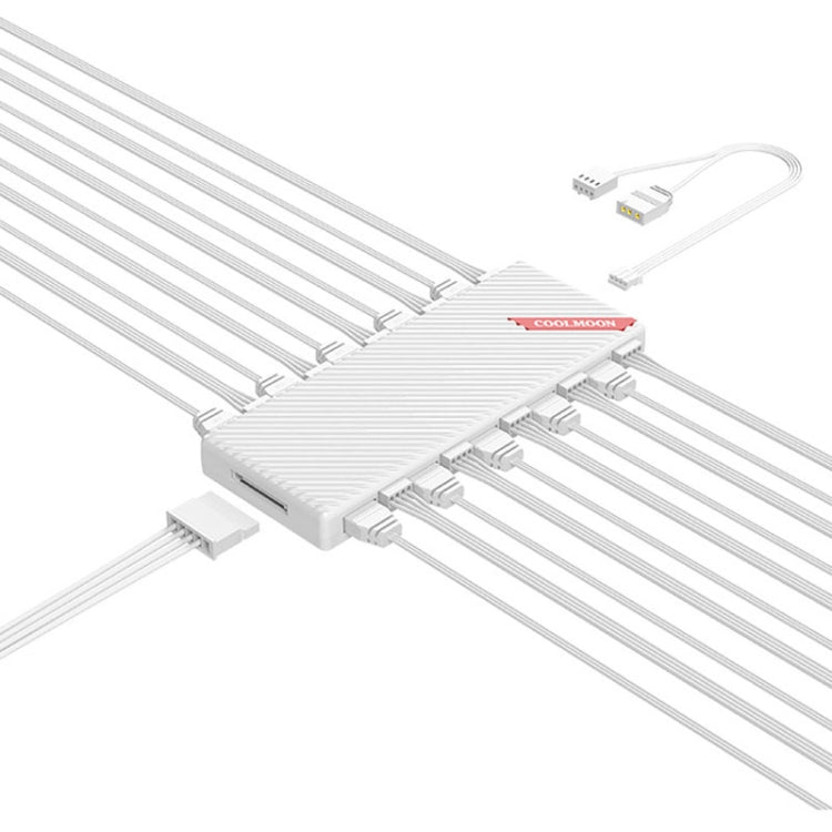 COOLMOON AM10 ARGB+PWM Ventola splitter con controllo della temperatura a 10 porte doppie 5V 3Pin HUB