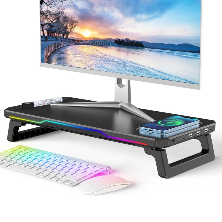 Supporto per monitor per computer RGB Riser 3 porte USB 2.0 +1 Type-C, Basic Black, Wireless Charging  Black, Basic White, Wireless Charging White