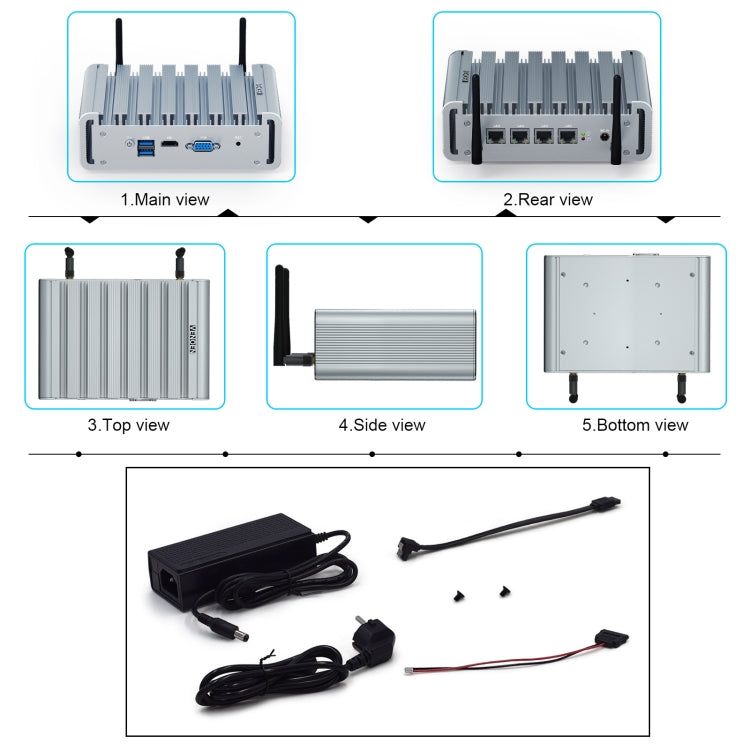 HYSTOU P09B-J4125-4L 8 GB DDR4 + 128 GB SSD Computer industriale Percorso morbido da mini console server HTPC multi-rete 2.5G, With EU Adapter, With US Adapter, With UK Adapter