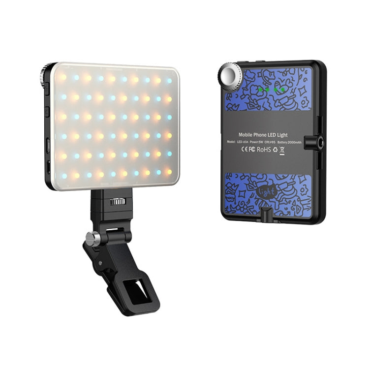 Luce di riempimento a clip ricaricabile da 60 LED con clip anteriore e posteriore regolata in 3 modalità di luce per il telefono, A Type Blue, B Type Blue, A Type White, B Type White