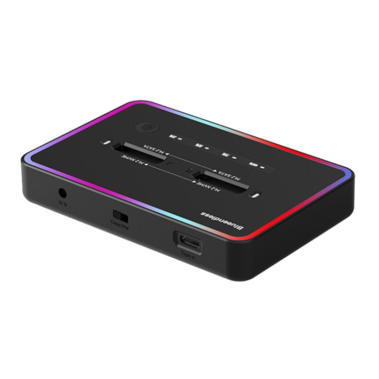 Scatola per disco rigido a stato solido con base per disco rigido a doppio slot Blueendless M.2, spina americana, RGB Dual NVME or Dual SATA, Dual NVME or Dual SATA, RGB NVME + SATA, NVME + SATA, RGB Dual SATA, Dual SATA