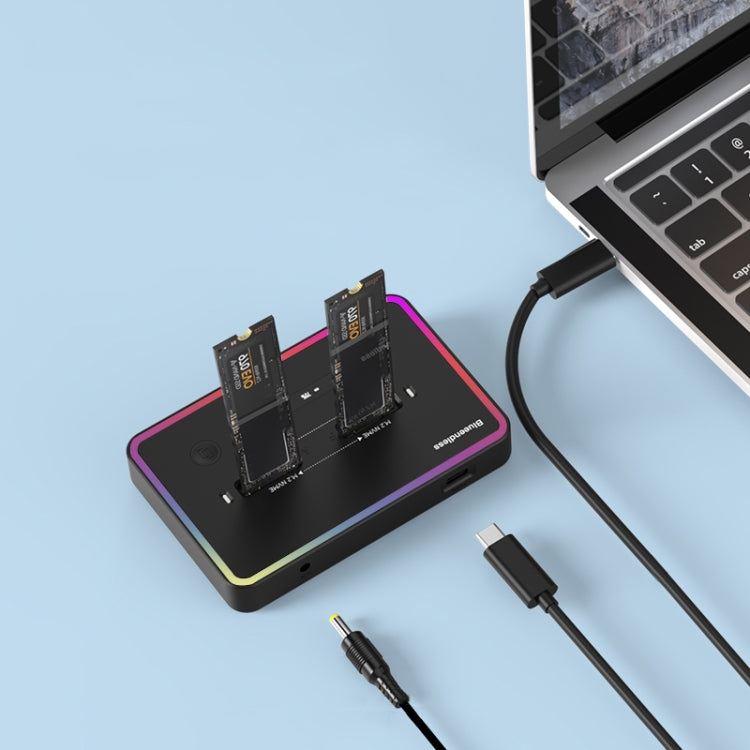 Scatola per disco rigido a stato solido con base per disco rigido a doppio slot Blueendless M.2, spina americana, RGB Dual NVME or Dual SATA, Dual NVME or Dual SATA, RGB NVME + SATA, NVME + SATA, RGB Dual SATA, Dual SATA