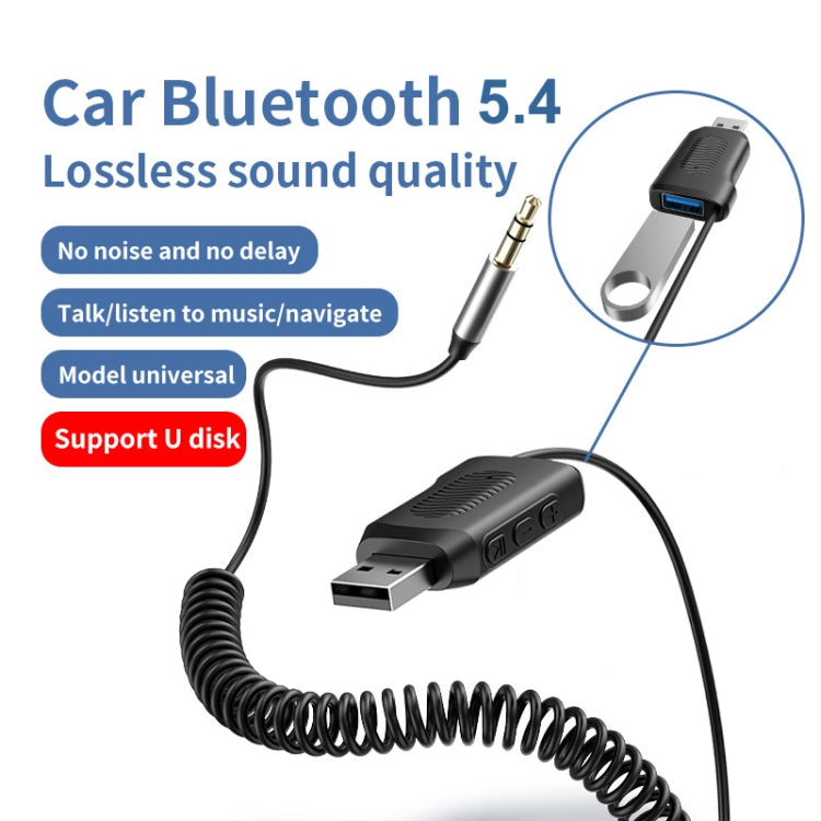 Adattatore Bluetooth 5.4 Ricevitore Bluetooth per auto Supporto per riproduzione disco U da AUX a USB