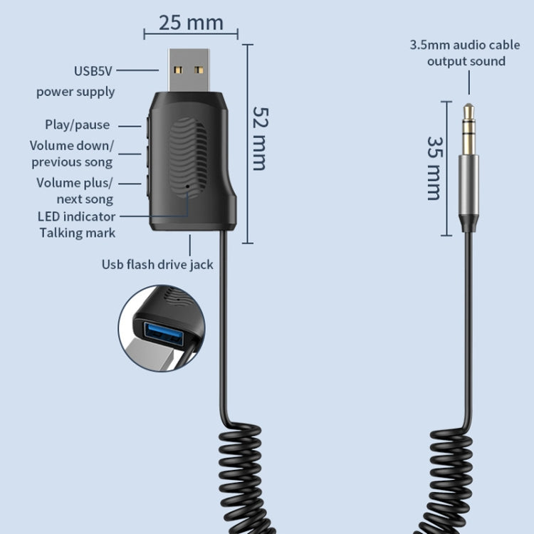 Adattatore Bluetooth 5.4 Ricevitore Bluetooth per auto Supporto per riproduzione disco U da AUX a USB