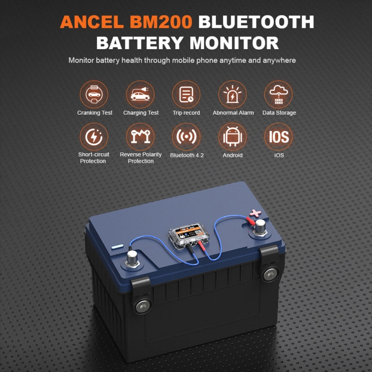 ANCEL BM200 12V Bluetooth 4.2 Tester batteria per strumento di analisi e rilevamento della batteria per auto, BM200