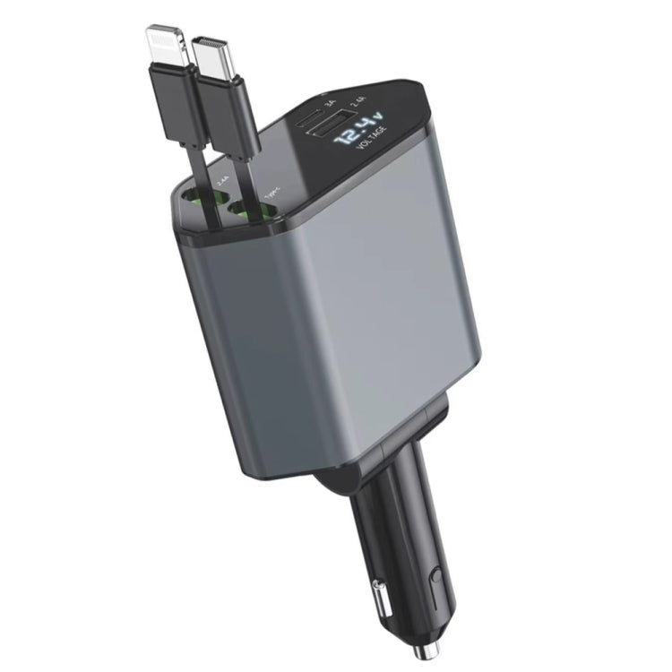 Caricabatteria rapido per auto con display digitale a doppia linea retrattile USB multifunzione 4 in 1 da 120 W