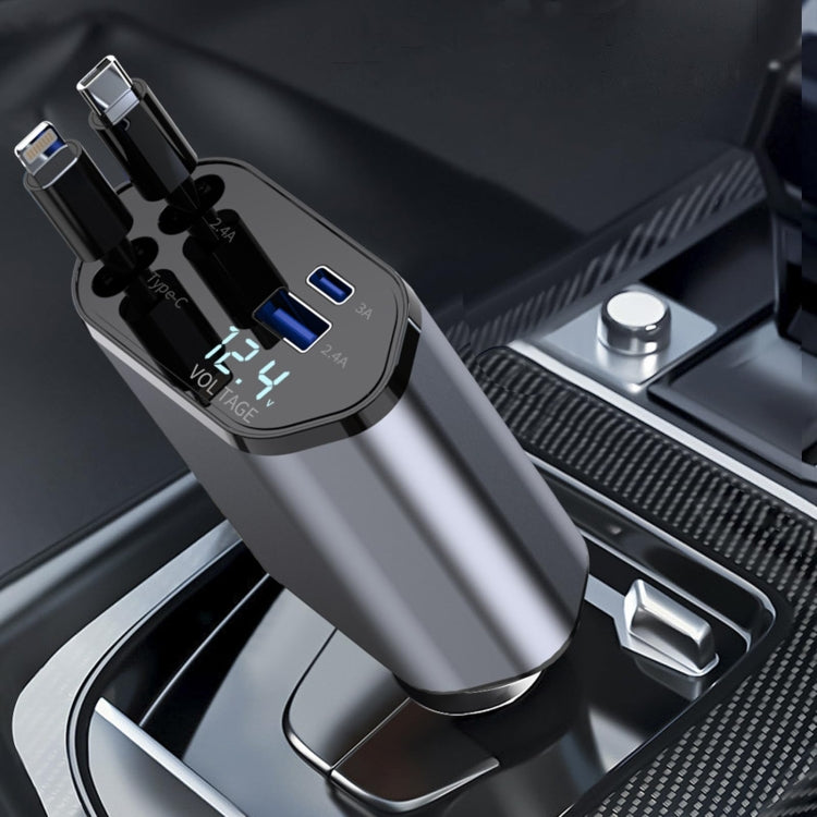 Caricabatteria rapido per auto con display digitale a doppia linea retrattile USB multifunzione 4 in 1 da 120 W
